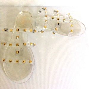 NWOT Nicole Miller Gold Studded Christy Clear Jelly Sandals Size 10